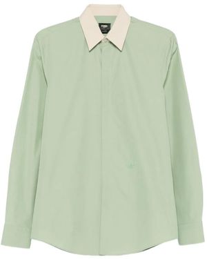 Fendi Poplin Contrast-Collar Shirt - Green