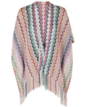 Missoni Zigzag-Knit Fringed Cape - White