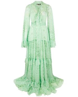 Roberto Cavalli Jaguar-Print Ruffled Maxi Dress - Green