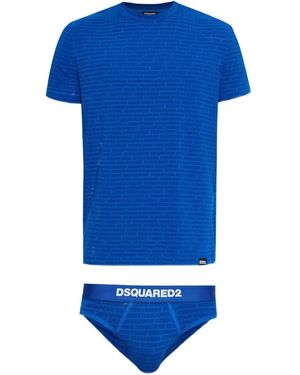 DSquared² Ensemble T-Shirt-Boxer À Logo - Bleu