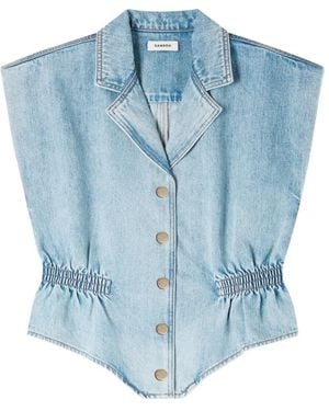 Sandro Button-Up Denim Top - Blue