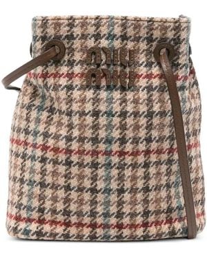 Miu Miu Checked Logo-Appliqué Cross Body Bag - Brown