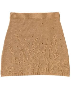 Twinset Floral-Embroidered Knitted Mini Skirt - Natural