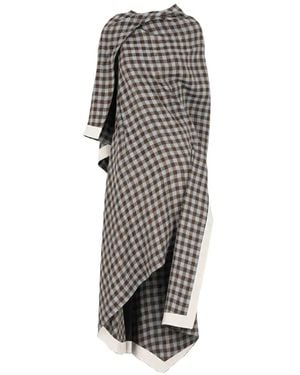 Loewe Gingham-Check Asymmetric Dress - Grey