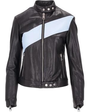 LA ROSE Colour-Block Leather Biker Jacket - Black
