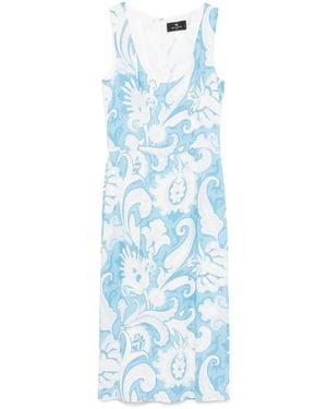 Etro Paisley-Print Midi Dress - Blue