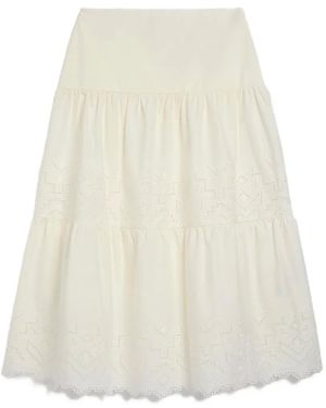 Momoní Reina Broderie Anglaise Tiered Long Skirt - White