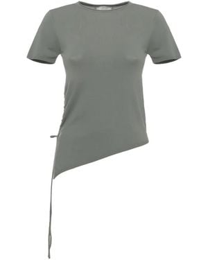 Marella Asymmetric Ruched-Side T-Shirt - Grey