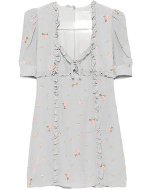 Alessandra Rich Ruffled Floral-Print Mini Dress - White