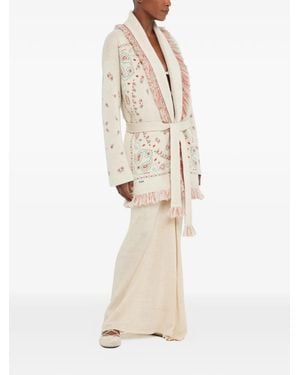 Alanui Bandana Jacquard Fringed Cardi-Coat - White