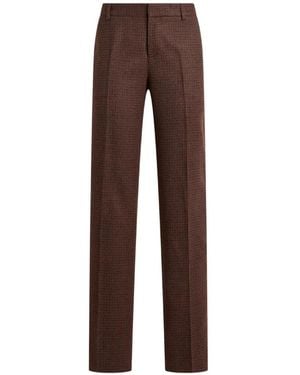 Etro Straight-Leg Wool Trousers With Pheasant Feathers And Micro Houndstooth Motif - Brown