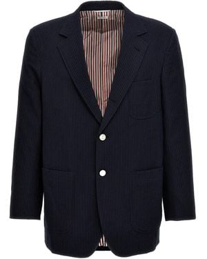 Thom Browne Single-Breasted Seersucker Blazer - Blue