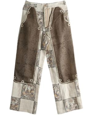 Commun's Patterned Panelled Trousers - Grey