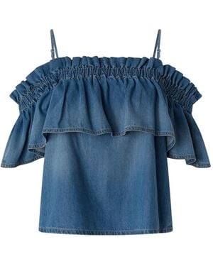 Pinko Ruffled Off-Shoulder Top - Blue
