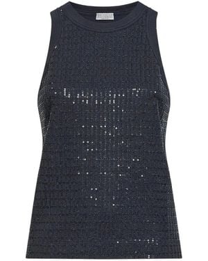 Brunello Cucinelli Sequin-Embroidered Racerback Top - Blue