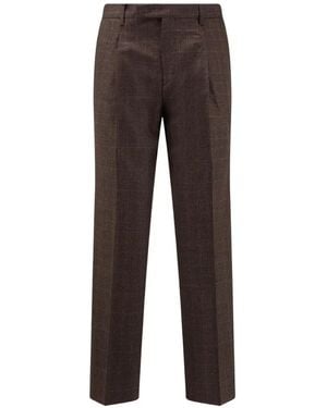 Germano 1952 Check-Pattern Pleated Trousers - Brown