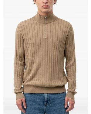 HUGO Ribbed-Knit Quarter-Zip Jumper - Natural