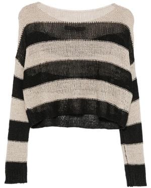 Enza Costa Gestreifter Pullover Mit V-Ausschnitt - Schwarz
