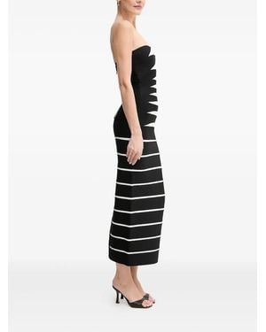 Hervé Léger Strapless Stripped Midi Party Dress - White