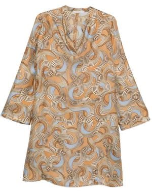 Maliparmi Abstract-Print Silk Dress - Natural