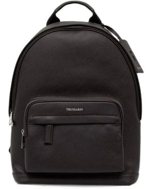 Trussardi Sac À Dos Office En Cuir Grainé - Black