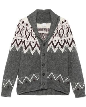 Eleventy Fair Isle Shawl-Collar Cardigan - Grey