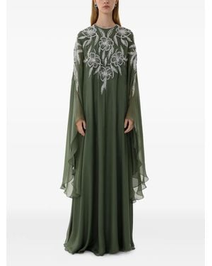 Dina Melwani Robe Longue À Ornements En Cristal Et Mancherons - Vert