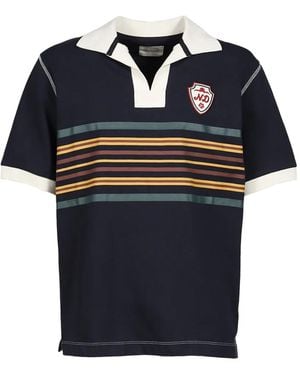 Nicholas Daley Striped Embroidered-Patch Rugby Polo Shirt - Blue