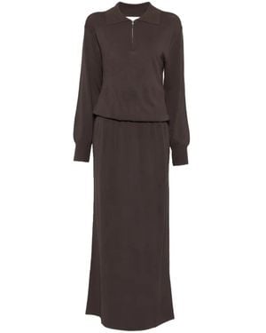 Brandon Maxwell Sabine Quarter-Zip Maxi Dress - Brown