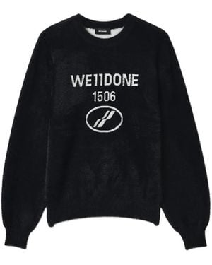 we11done Logo-Intarsia Fuzzy-Knit Sweater - Black