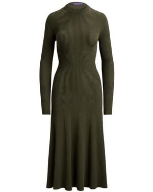 Ralph Lauren Ribbed-Knit Long-Sleeve Midi Dress - Green