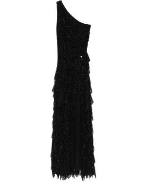 Nissa Embellished Ruffled Asymmetric Evening Dress - Black