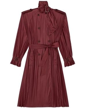 Saint Laurent Gabardina Plisada Con Doble Botonadura - Rojo