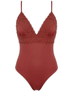 Miss Bikini Crochet Floral-Trim Swimsuit - Red