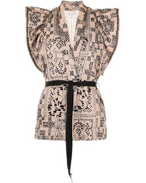 forte_forte Abstract Pattern Short-Sleeved Jacket - Multicolour