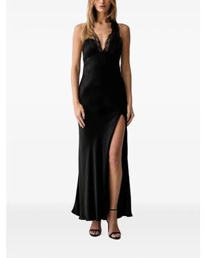 Bardot Robe Bordée De Dentelle À Dos-Nu - Black