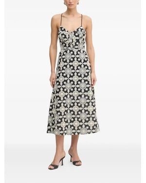 Fracomina Embroidered Lace-Up Midi Dress - White