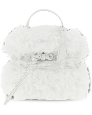 Moschino Bolso Shopper Tie Me Pequeño De Piel De Borrego - Blanco