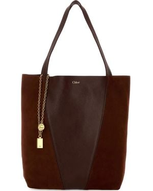 Chloé Spin Leather Suede Tote Bag - Brown