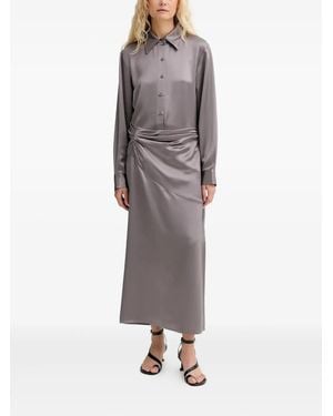 Isabelle Blanche Ruched Shirt Maxi Dress - Grey
