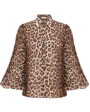 Zimmermann Sunray Leopard-Print Collared Shirt - Brown