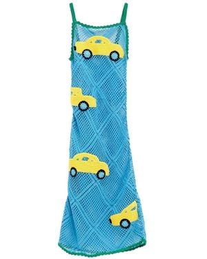 JW Anderson Crochet-Knit Car-Patch Midi Dress - Blue