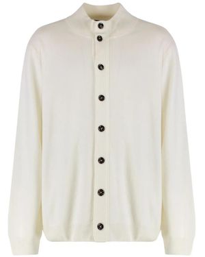 Moorer Ribbed-Knit Button Cardigan - White