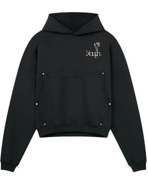 ROUGH Floral-Print Pocket Hoodie - Black