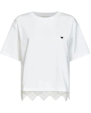 Weekend by Maxmara Lace-Trim Butterfly-Embroidered T-Shirt - White