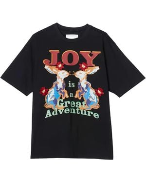 3.1 Phillip Lim Graphic-Print Floral-Embroidery T-Shirt - Black