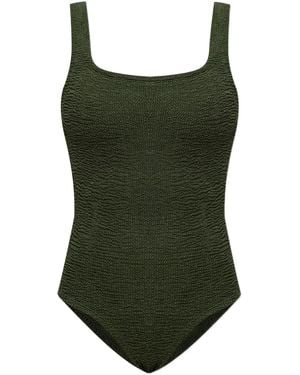 Hunza G Square-Neck Crinkle Swimsuit - Green