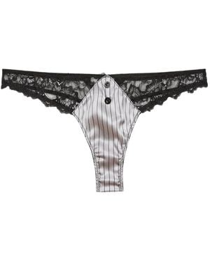 Fleur du Mal Tanga de encaje con rayas diplomáticas - Negro