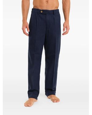 Peninsula Linen-Cotton Cuffed Pants - Blue