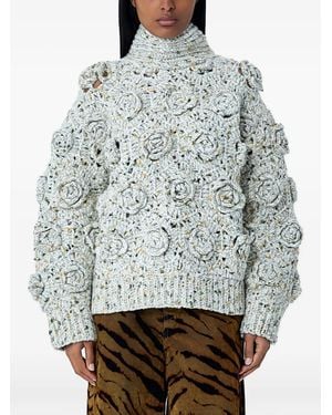 Ganni Flower-Knit Jumper - Grey